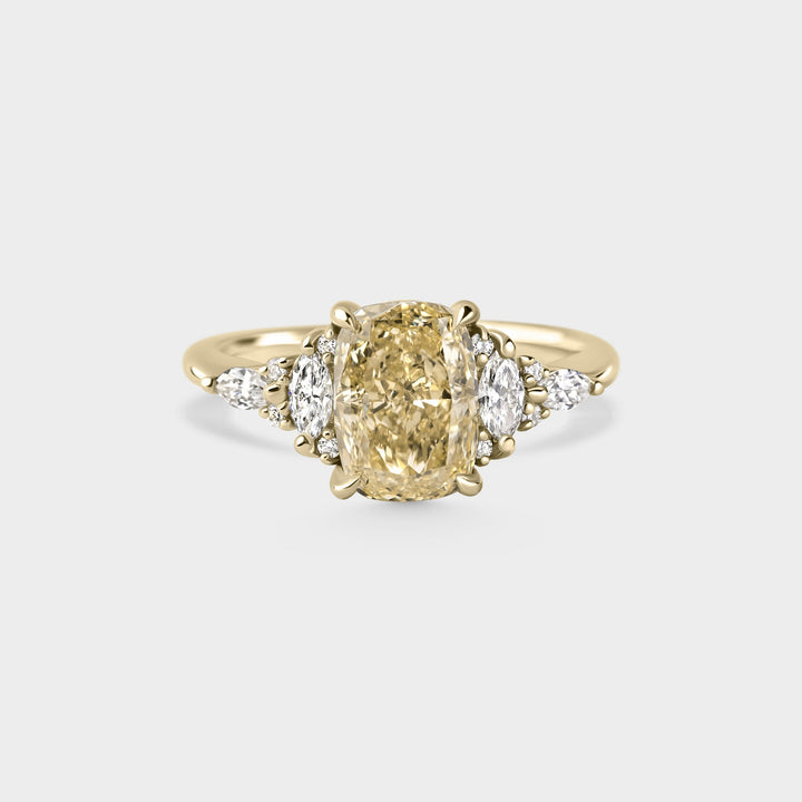 2.0CT Fancy Light Yellow Elongated Cushion Cut Three Stone Lab Grown Ring
