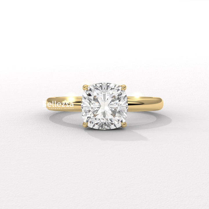 1.0-2.0CT Cushion Cut Lab Grown Diamond Hidden Halo Engagement Ring