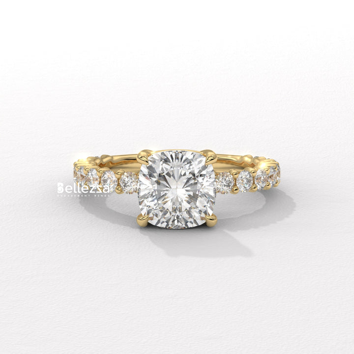 1.50-2.50CT Cushion Diamond Pave Setting Lab Grown Engagement Ring