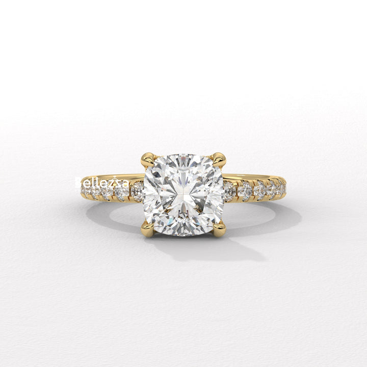 1.0-2.0CT Cushion Cut Diamond Pave Setting Lab Grown Engagement Ring