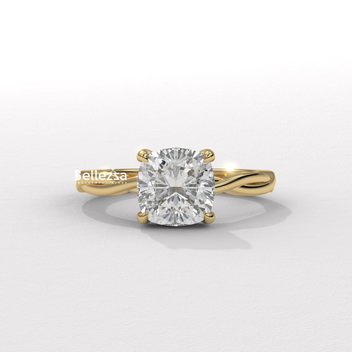 1.50-2.50CT Cushion Cut CVD Diamond Twisted Engagement Ring
