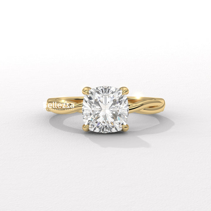 1.50-2.50CT Cushion Cut CVD Diamond Twisted Engagement Ring