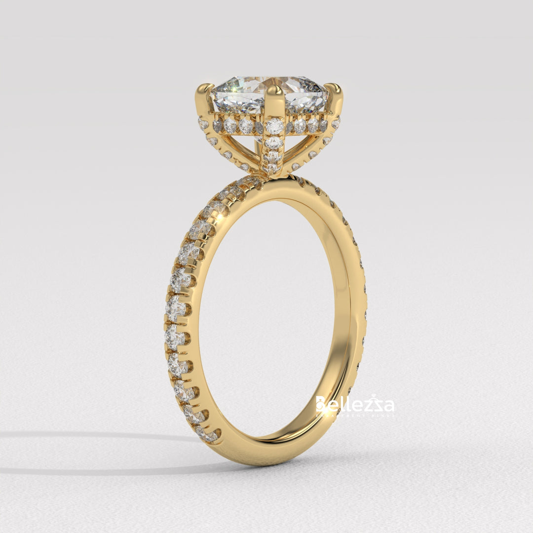 1.0-2.0CT Cushion Cut Diamond Pave Setting Lab Grown Engagement Ring