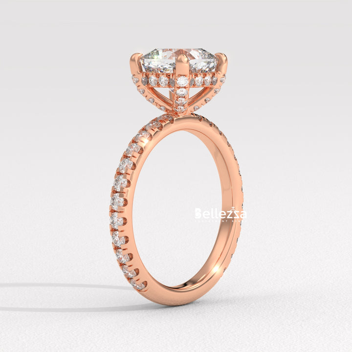 1.0-2.0CT Cushion Cut Diamond Pave Setting Lab Grown Engagement Ring