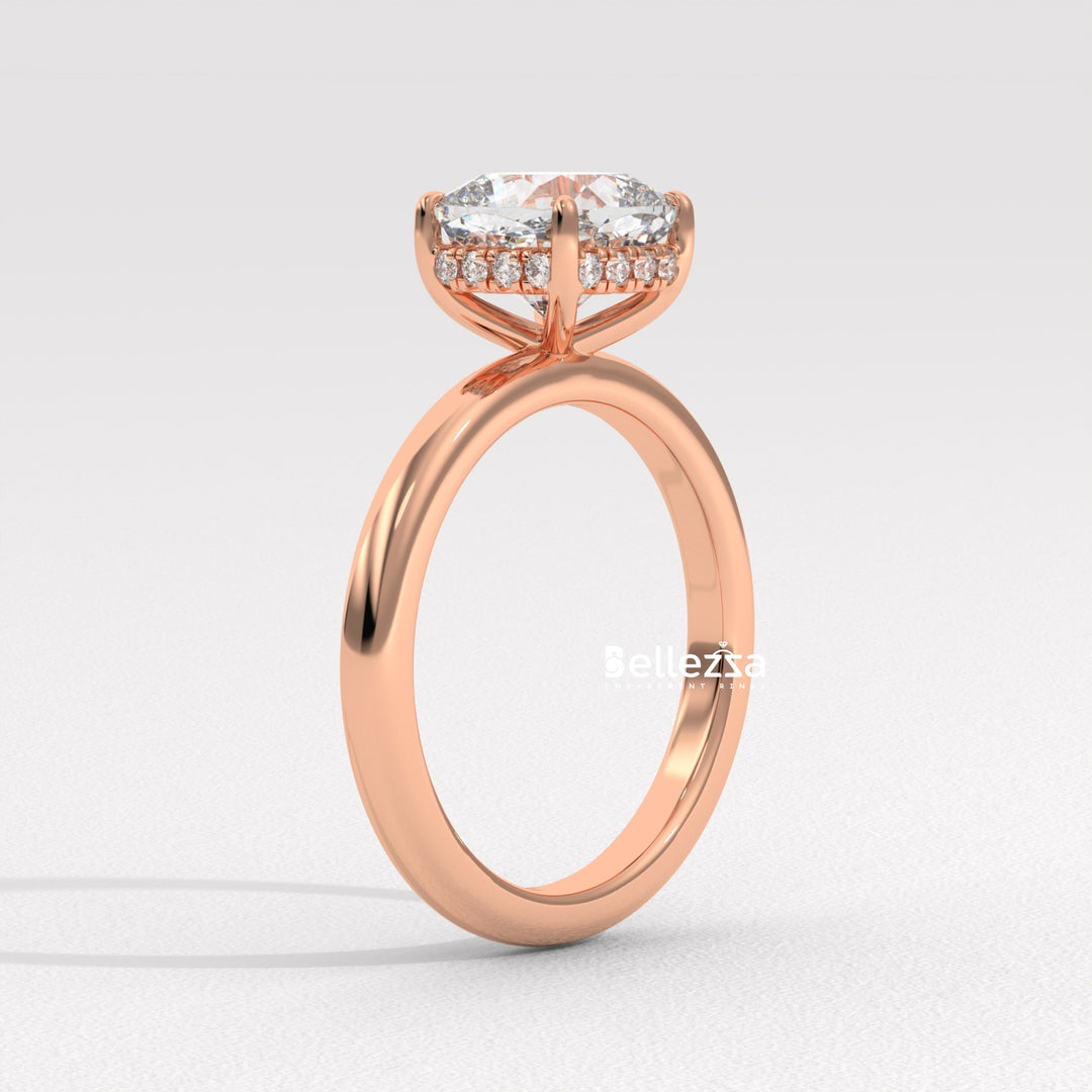 1.0-2.0CT Cushion Cut Lab Grown Diamond Hidden Halo Engagement Ring