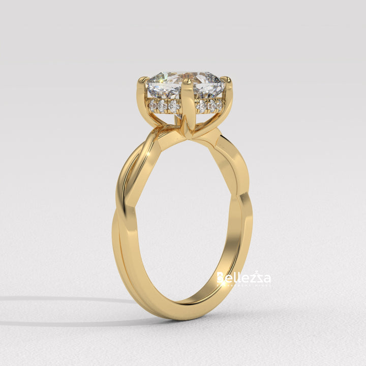 1.50-2.50CT Cushion Cut CVD Diamond Twisted Engagement Ring