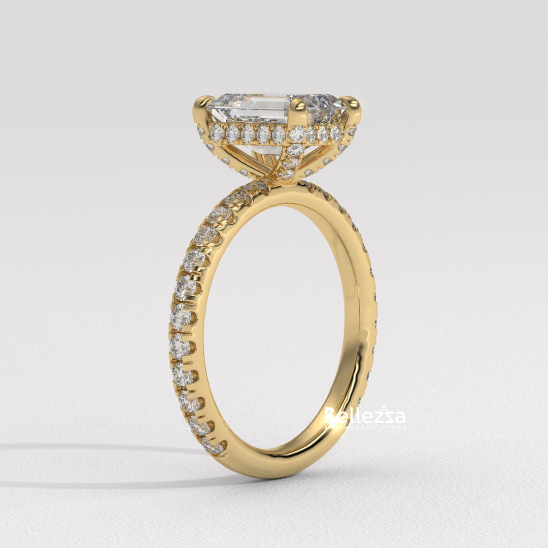 1.50-2.50CT Emerald Cut Lab Grown Diamond Pave Setting Engagement Ring