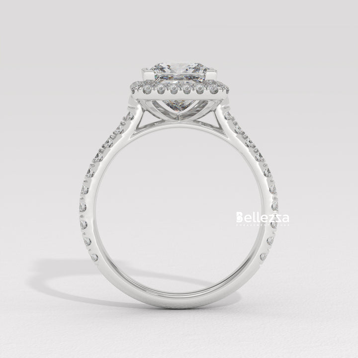 1.0-2.0CT Princess Cut Diamond Halo Pave Setting Lab Grown Engagement Ring