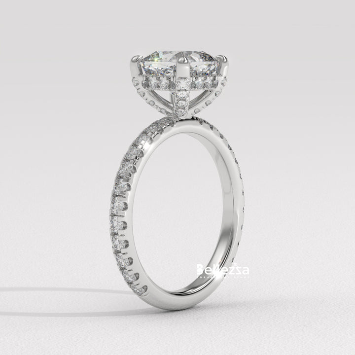 1.0-2.0CT Cushion Cut Diamond Pave Setting Lab Grown Engagement Ring