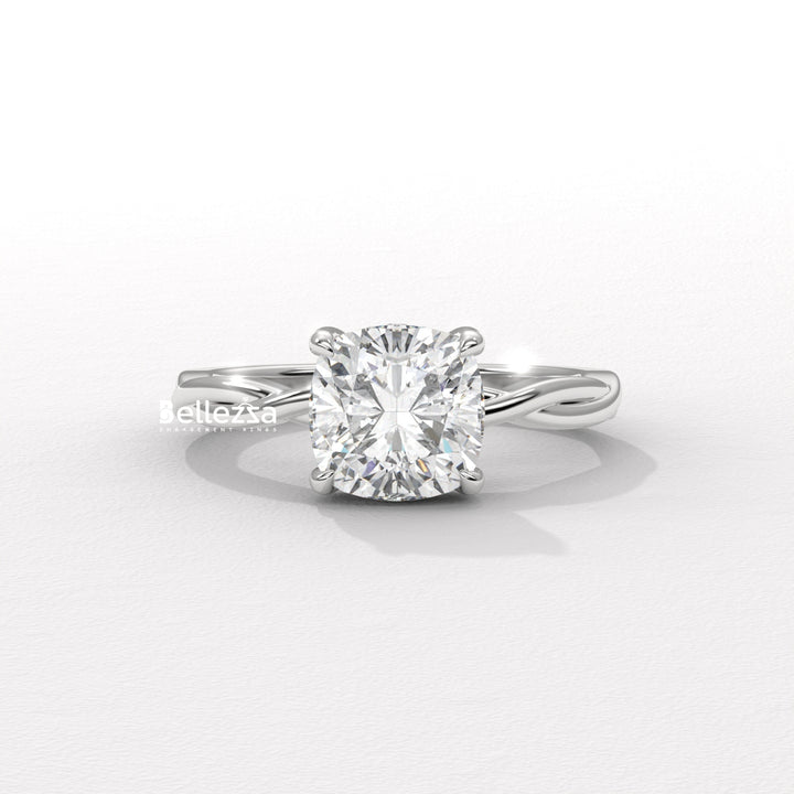 1.50-2.50CT Cushion Cut CVD Diamond Twisted Engagement Ring