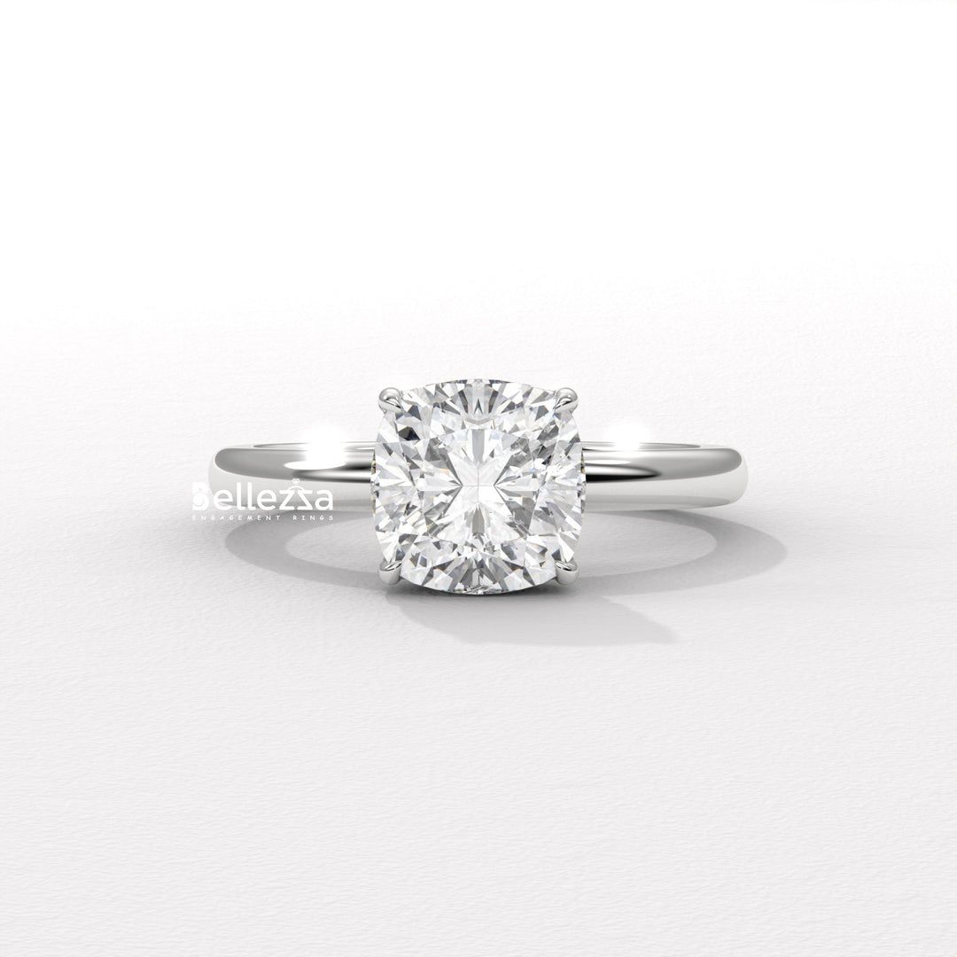1.0-2.0CT Cushion Cut Lab Grown Diamond Hidden Halo Engagement Ring