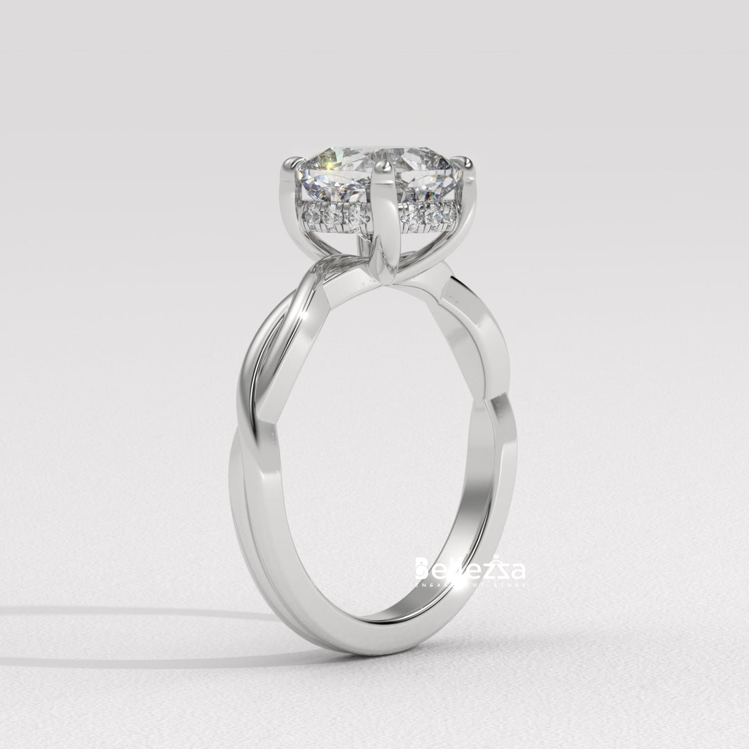 1.50-2.50CT Cushion Cut CVD Diamond Twisted Engagement Ring