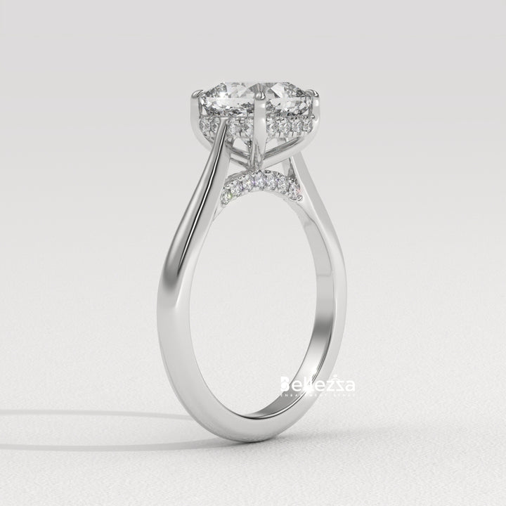 1.50-2.50CT Cushion Cut Diamond Hidden Halo Lab Grown Engagement Ring