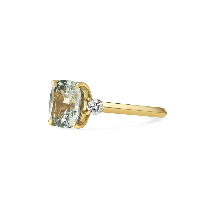 2.50CT Pale Green-Blue Elongated Cushion Three Stone Lab Grown Ring