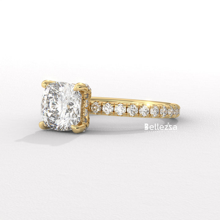 1.0-2.0CT Cushion Cut Diamond Pave Setting Lab Grown Engagement Ring