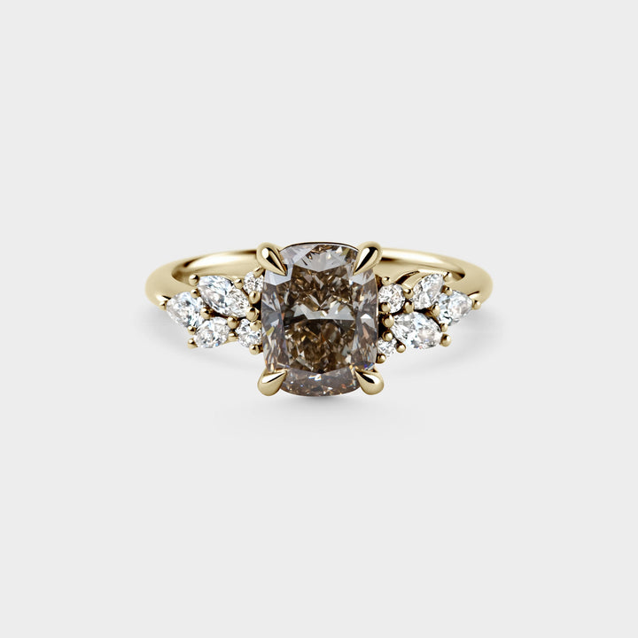 2.0CT Champagne Elongated Cushion Diamond Cluster Setting Lab Grown Ring