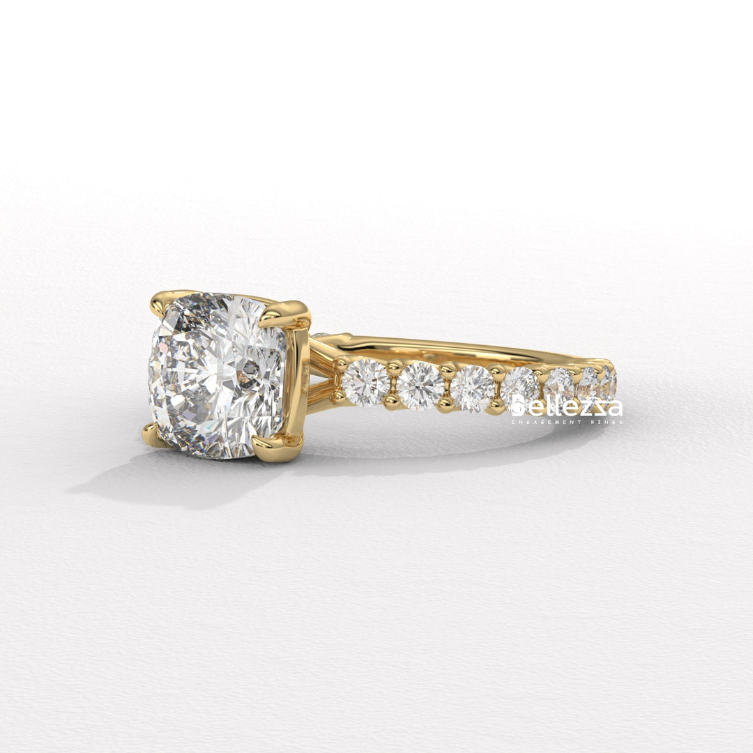 1.50-2.50CT Cushion Diamond Pave Setting Lab Grown Engagement Ring