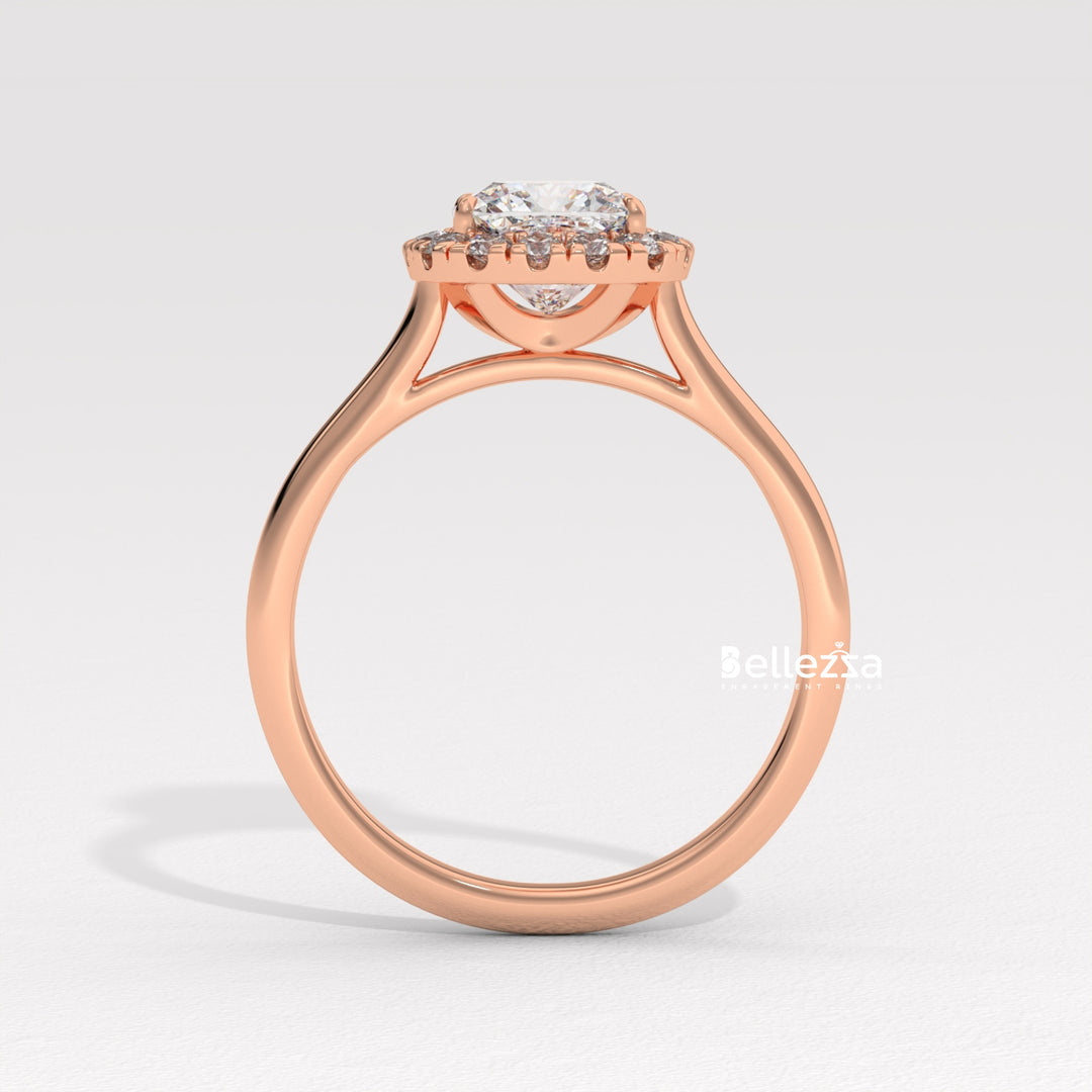 1.0-2.0CT Cushion Cut Lab Grown Diamond Halo Setting Engagement Ring