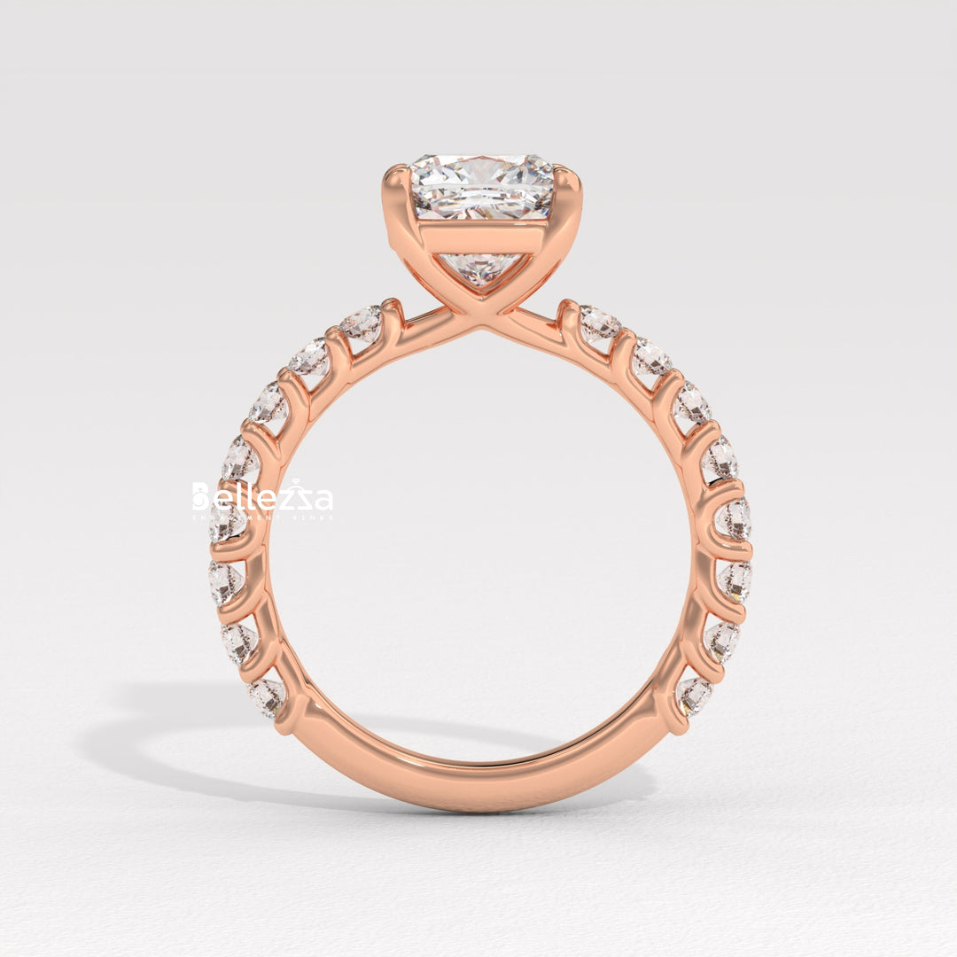 1.50-2.50CT Cushion Diamond Pave Setting Lab Grown Engagement Ring