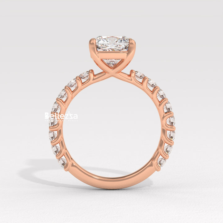 1.50-2.50CT Cushion Diamond Pave Setting Lab Grown Engagement Ring
