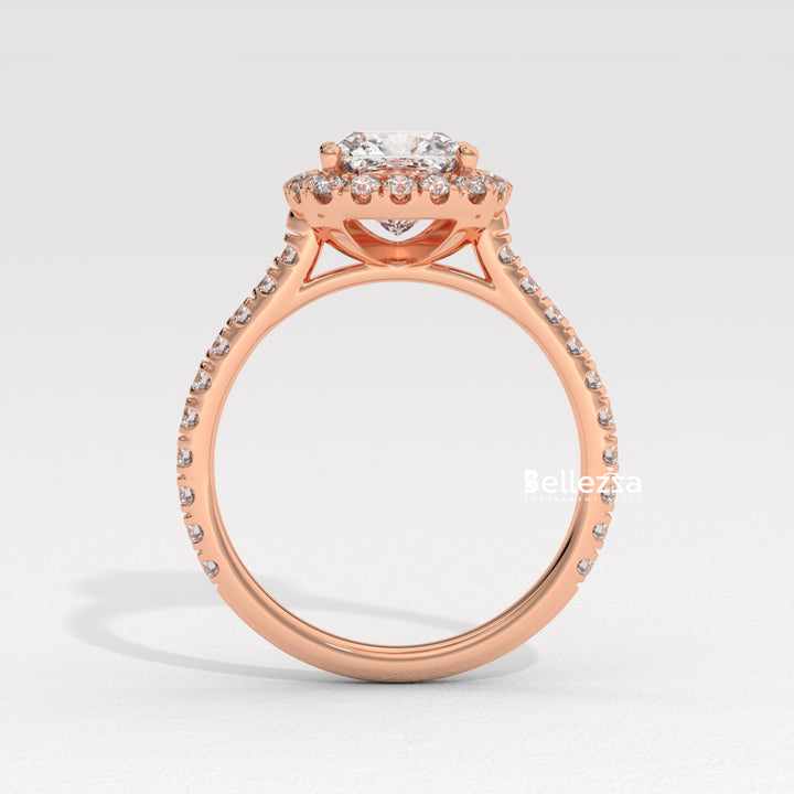 1.0-2.0CT Cushion Cut CVD Diamond Halo Pave Setting Engagement Ring