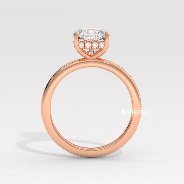 1.0-2.0CT Cushion Cut Lab Grown Diamond Hidden Halo Engagement Ring