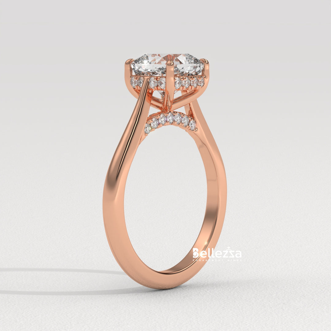 1.50-2.50CT Cushion Cut Diamond Hidden Halo Lab Grown Engagement Ring