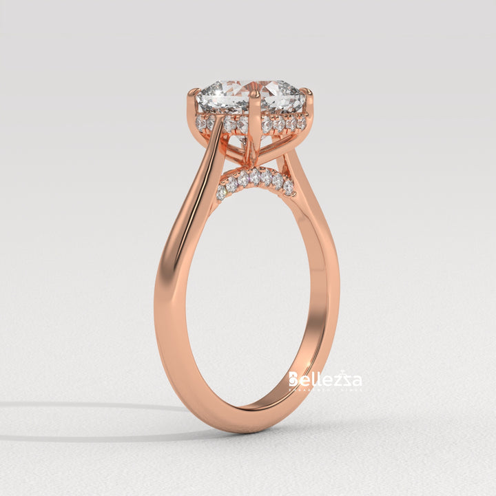 1.50-2.50CT Cushion Cut Diamond Hidden Halo Lab Grown Engagement Ring