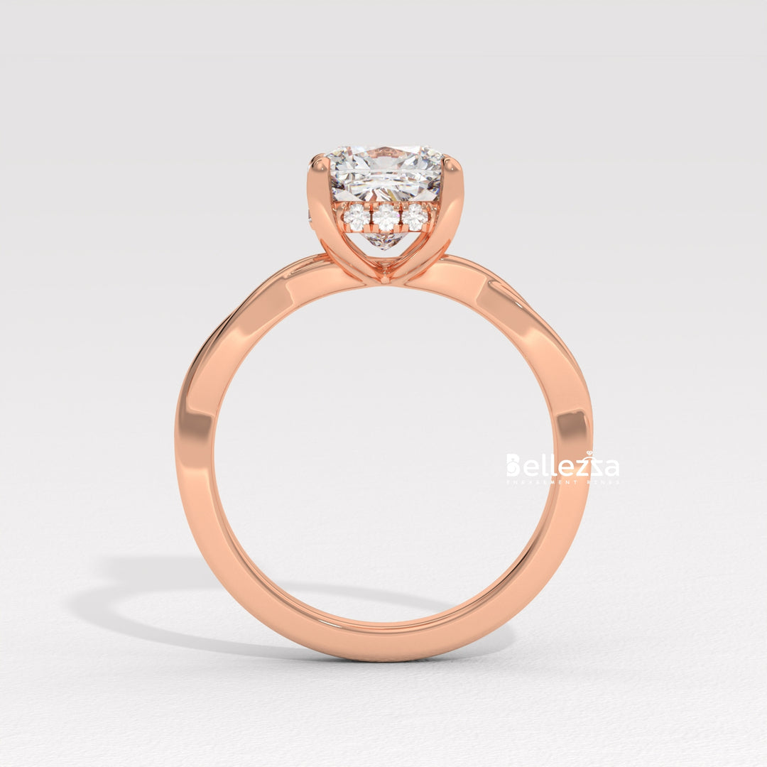 1.50-2.50CT Cushion Cut CVD Diamond Twisted Engagement Ring