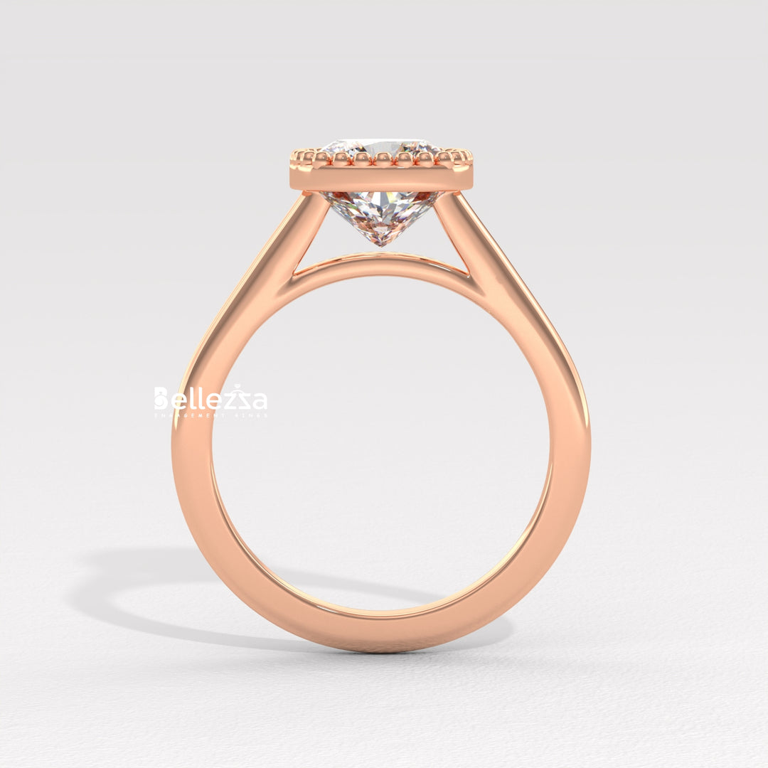 1.0-2.0CT Cushion Diamond Vintage Bezel Setting Lab Grown Engagement Ring