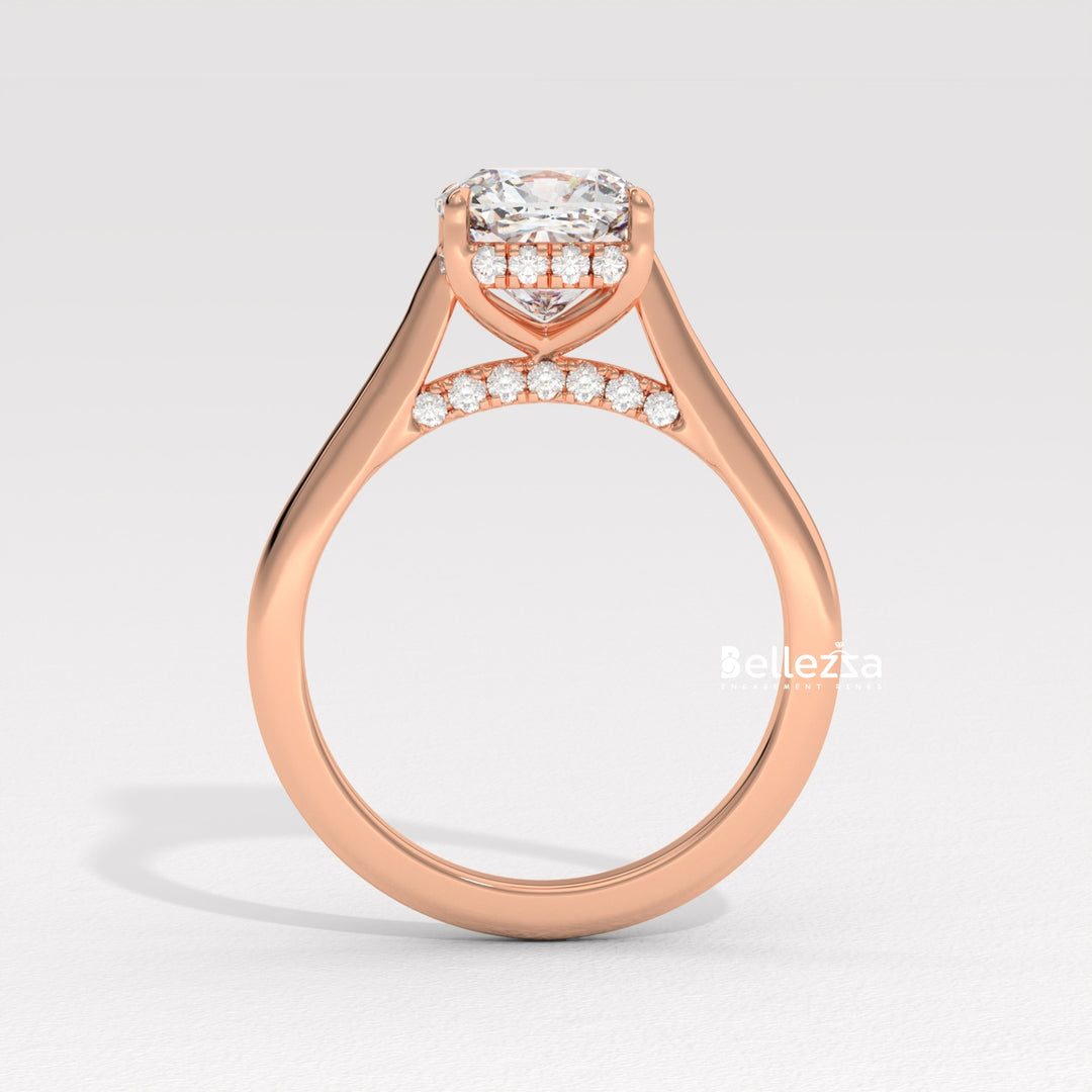 1.50-2.50CT Cushion Cut Diamond Hidden Halo Lab Grown Engagement Ring