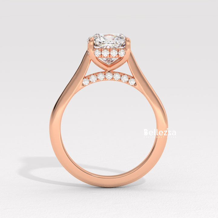 1.50-2.50CT Cushion Cut Diamond Hidden Halo Lab Grown Engagement Ring