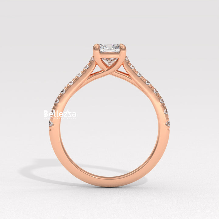 1.0-2.0CT Cushion Cut Pave Setting Lab Grown Engagement Ring