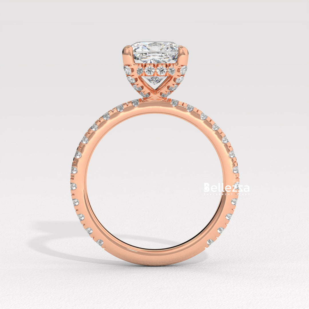 1.0-2.0CT Cushion Cut Diamond Pave Setting Lab Grown Engagement Ring
