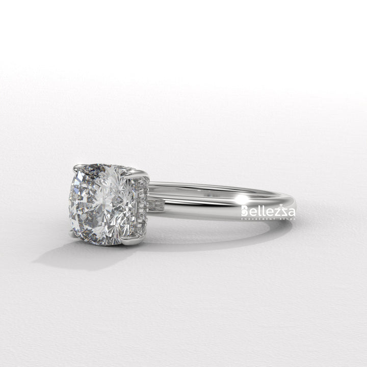 1.0-2.0CT Cushion Cut Lab Grown Diamond Hidden Halo Engagement Ring