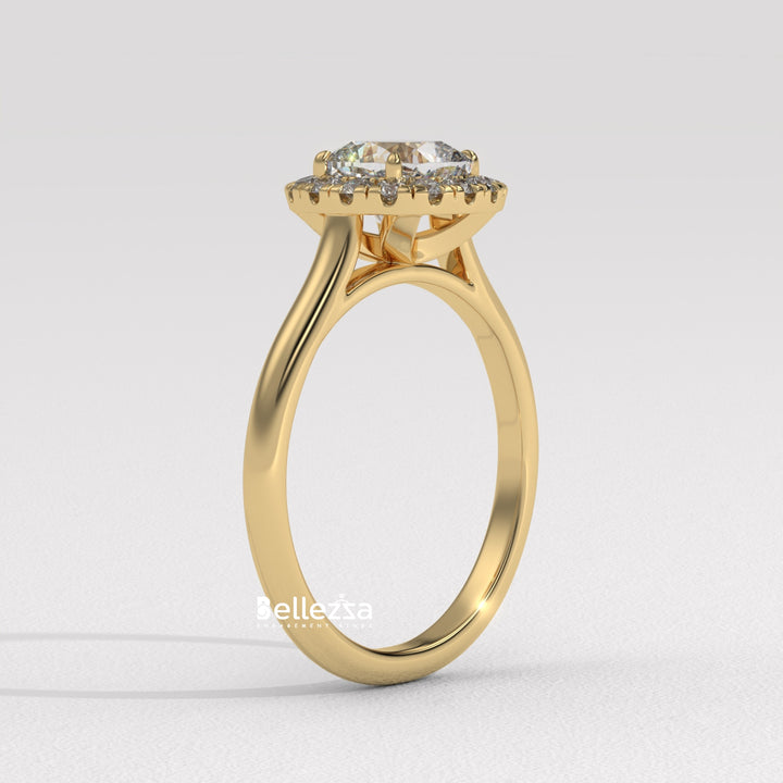 1.0-2.0CT Cushion Cut Lab Grown Diamond Halo Setting Engagement Ring