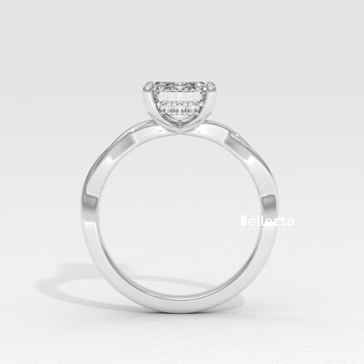 2.0-3.0CT Emerald Cut Twisted Hidden Halo Lab Grown Engagement Ring