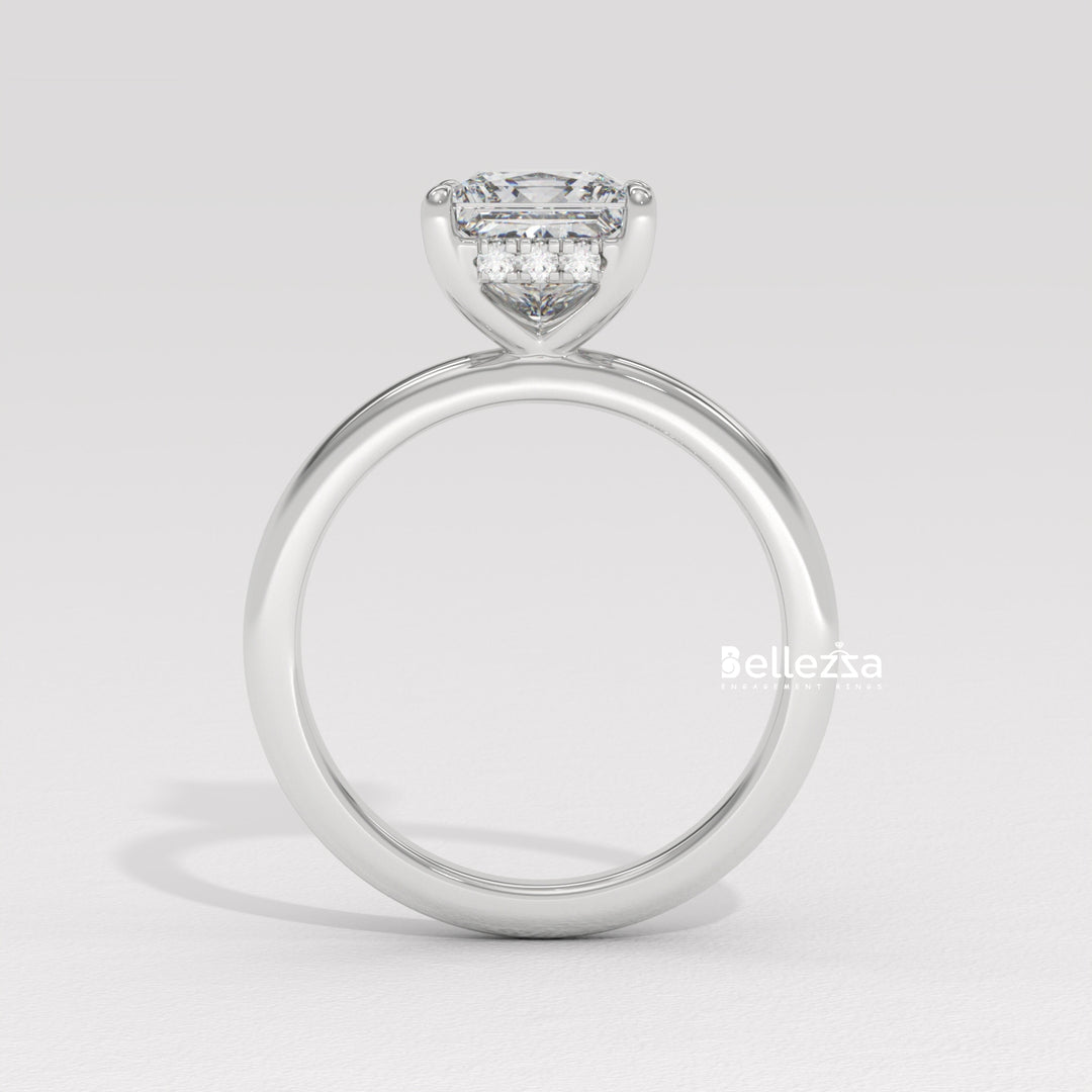 1.0-2.0CT Princess Cut CVD Diamond Hidden Halo Engagement Ring