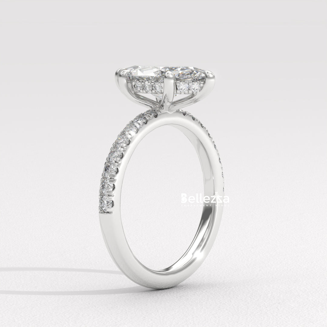 2.50-3.50CT Marquise Cut CVD Diamond Pave Setting Engagement Ring