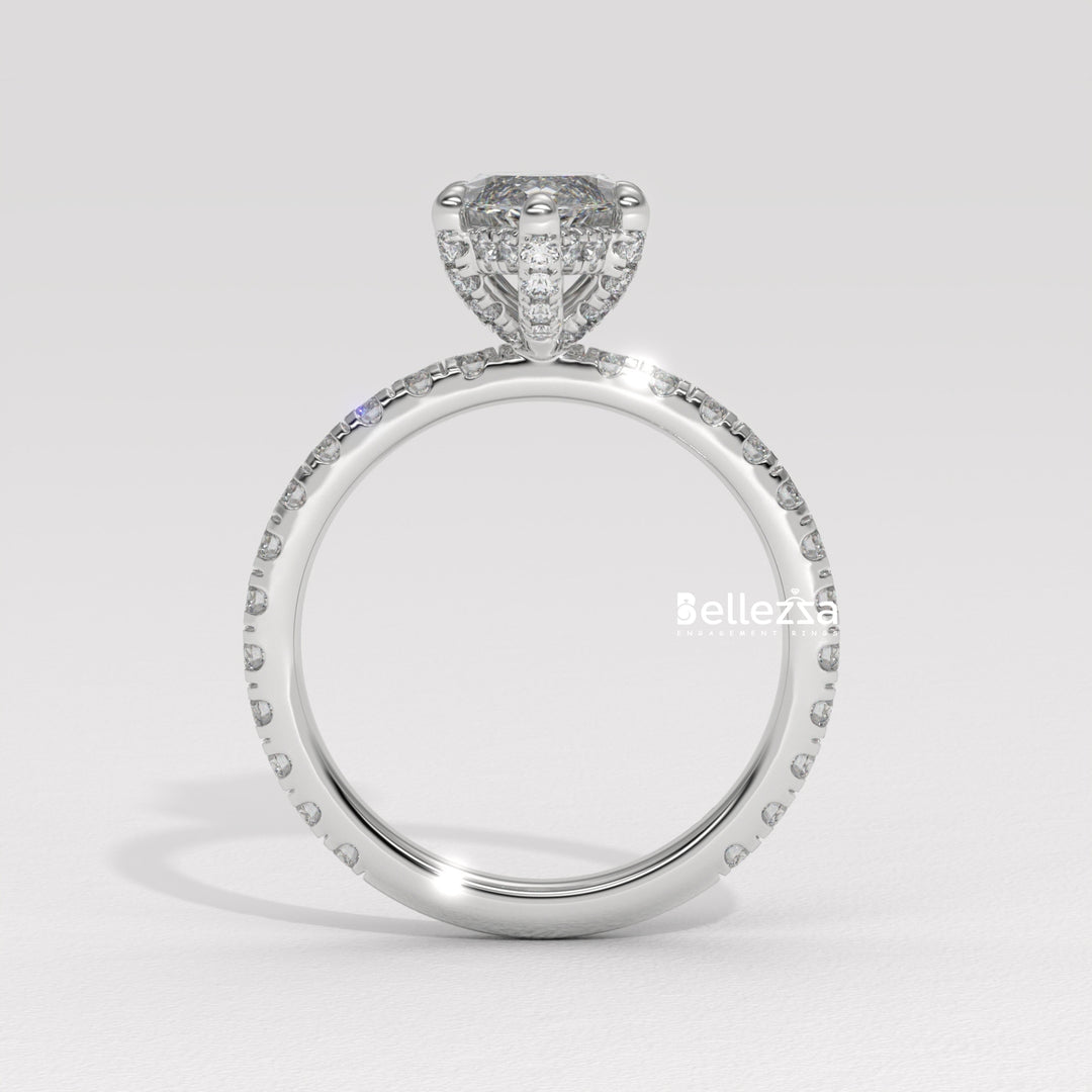 2.0-3.0CT Marquise Cut CVD Diamond Pave Setting Engagement Ring
