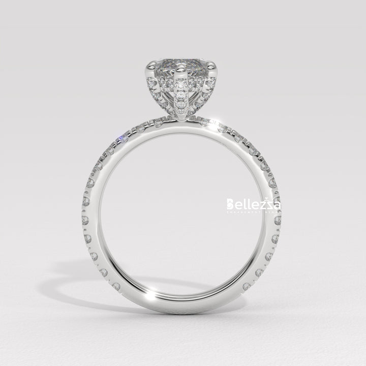 2.0-3.0CT Marquise Cut CVD Diamond Pave Setting Engagement Ring