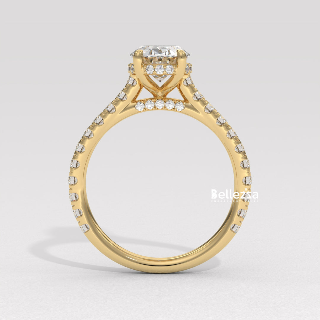 1.0-2.0CT Oval Diamond Pave Setting Hidden Halo Lab Grown Engagement Ring