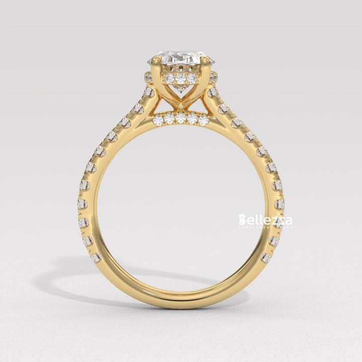 1.0-2.0CT Oval Diamond Pave Setting Hidden Halo Lab Grown Engagement Ring