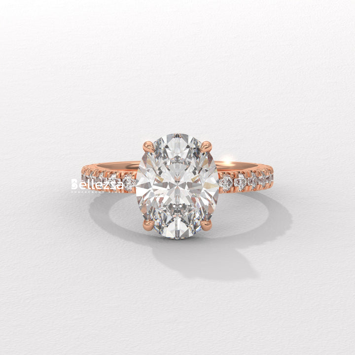 1.50-2.50CT Oval Diamond Pave Setting Hidden Halo Lab Grown Engagement Ring