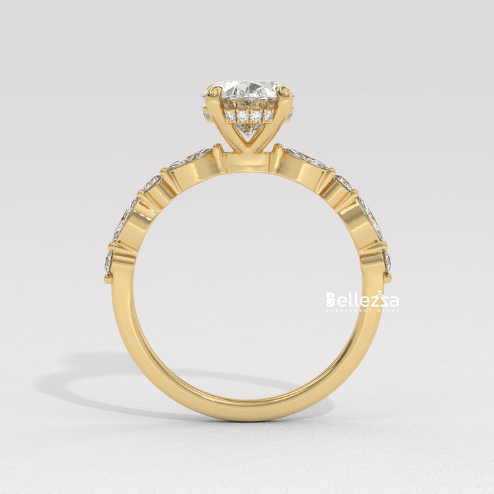 2.0-3.0CT Oval Diamond Pave Setting Lab Grown Engagement Ring