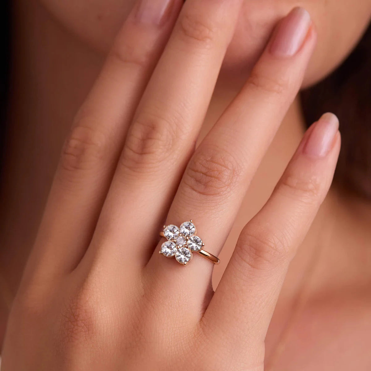 1.0TCW Round Cut Floral Moissanite April Bithstone Engagement Ring