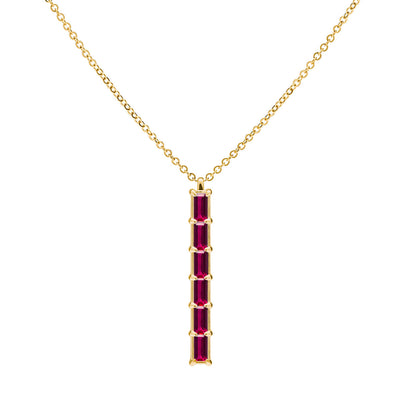 0.84TCW Baguette Cut Ruby Moissanite July Birthstone Necklace