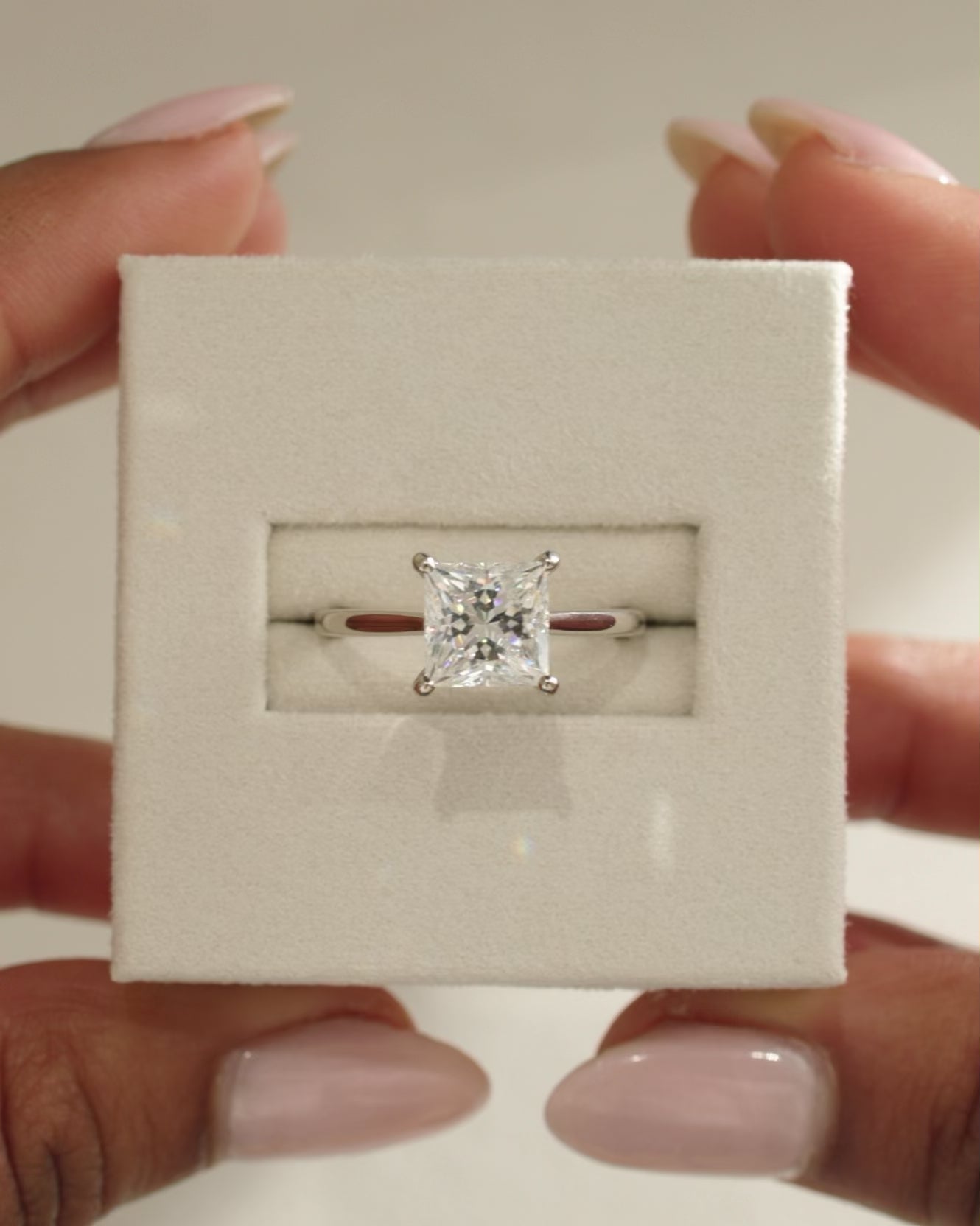 1.0 CT Princess Cut Hidden Halo Moissanite Engagement Ring