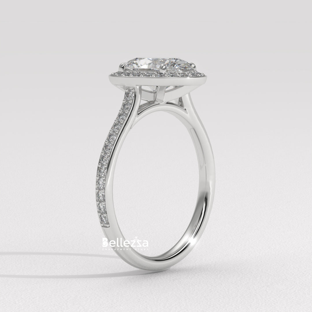 2.0-3.0CT Oval Cut Halo Pave Setting Lab Grown Diamond Engagement Ring