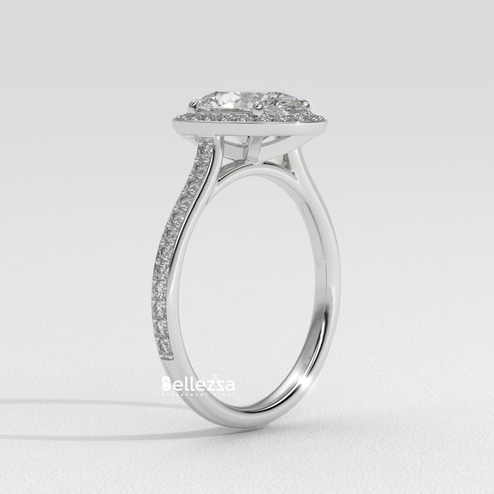 2.0-3.0CT Oval Cut Halo Pave Setting Lab Grown Diamond Engagement Ring